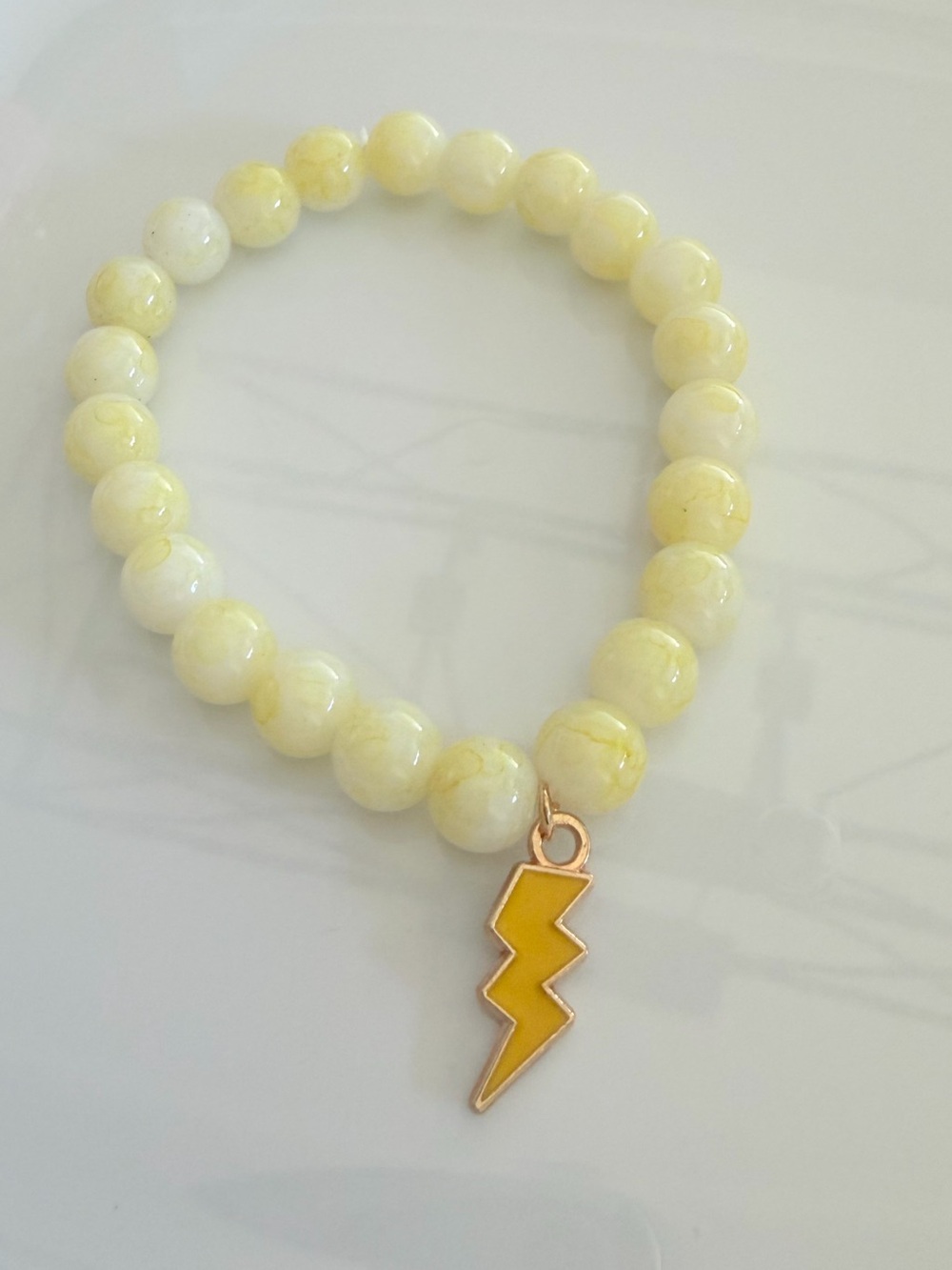 Yellow Beaded Bracelet with Lightning Bolt Charm Sporty Handmade Jewelry